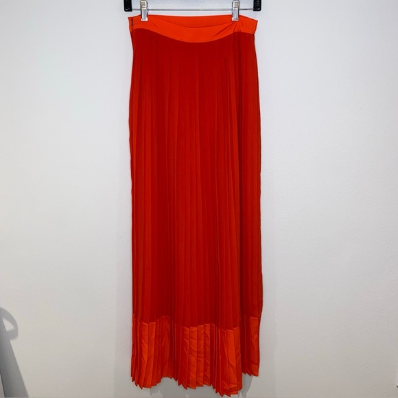 Badgley Mischka Orange Pleated Maxi‎ Skirt Size 2 Lined NWT - Picture 2 of 12